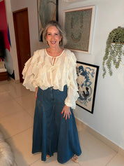 Pleated Wide Leg Jeans