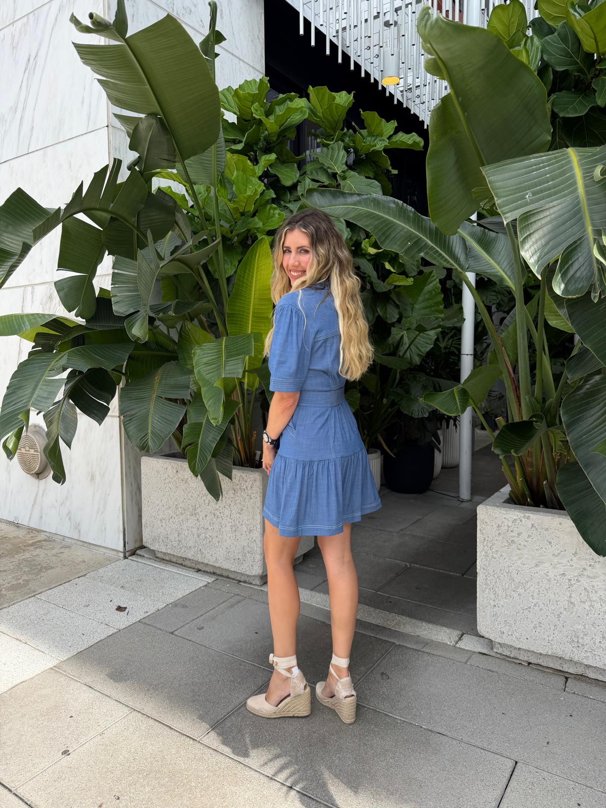 Denim Belted Mini Dress