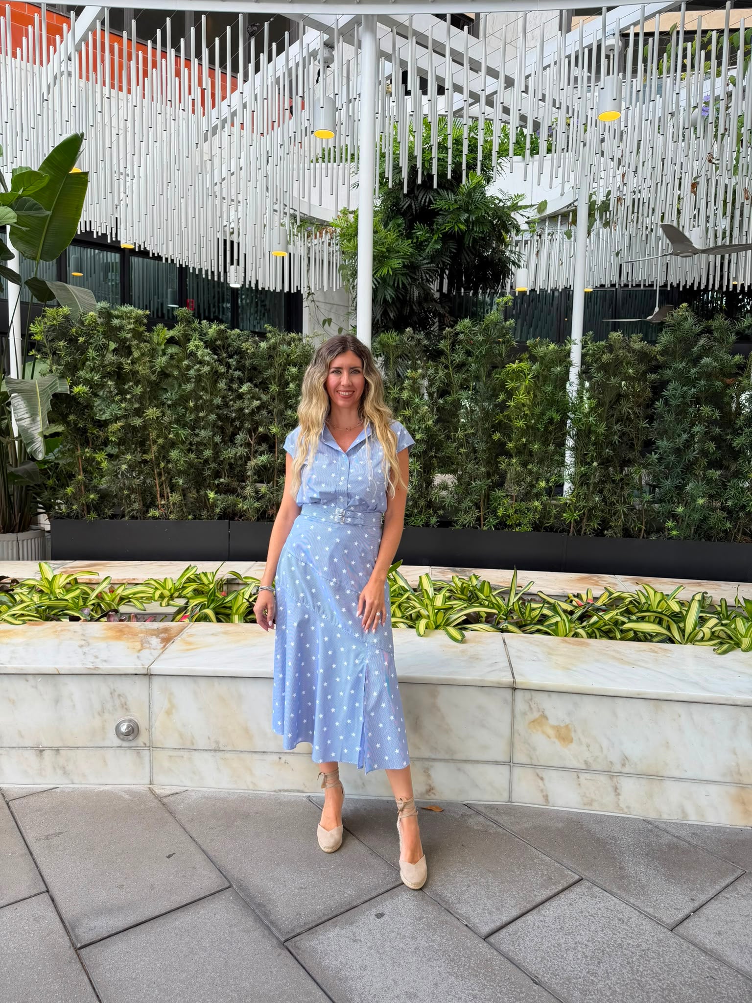 Striped Star Print Midi Skirt