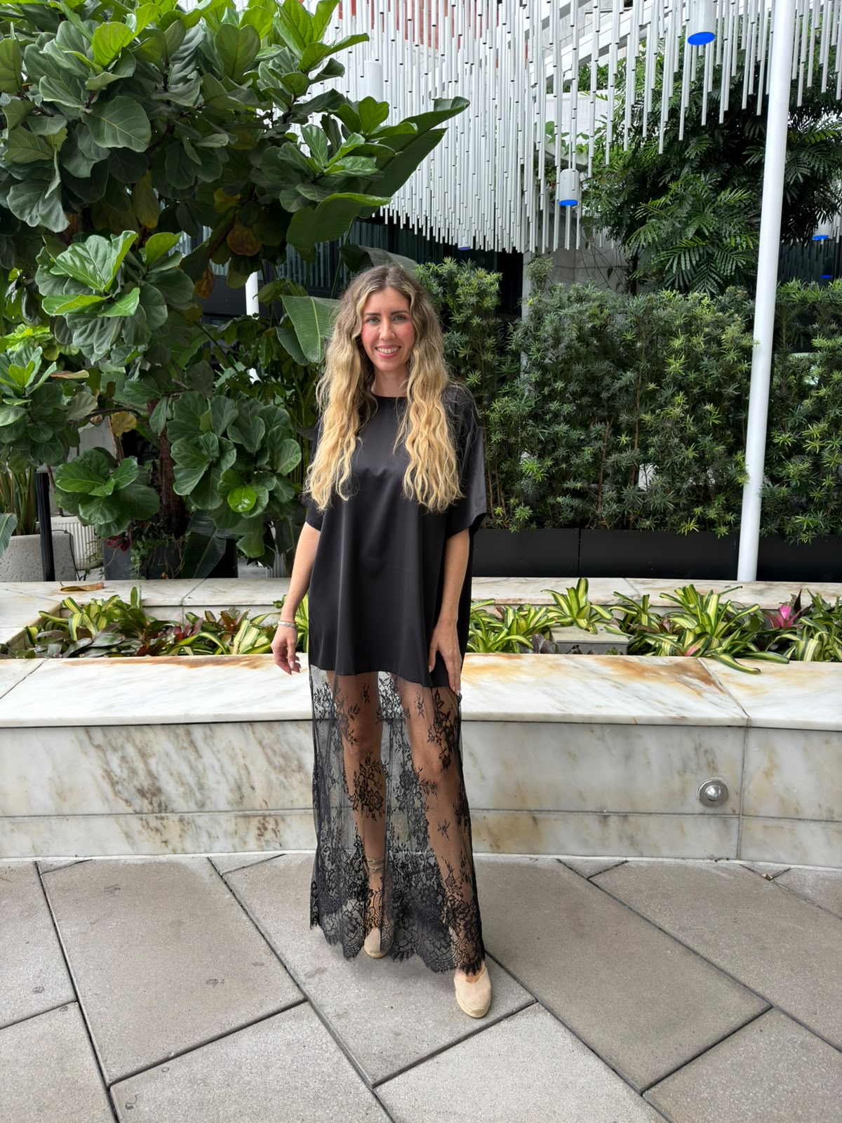 Floral Lace Contrast Maxi Dress
