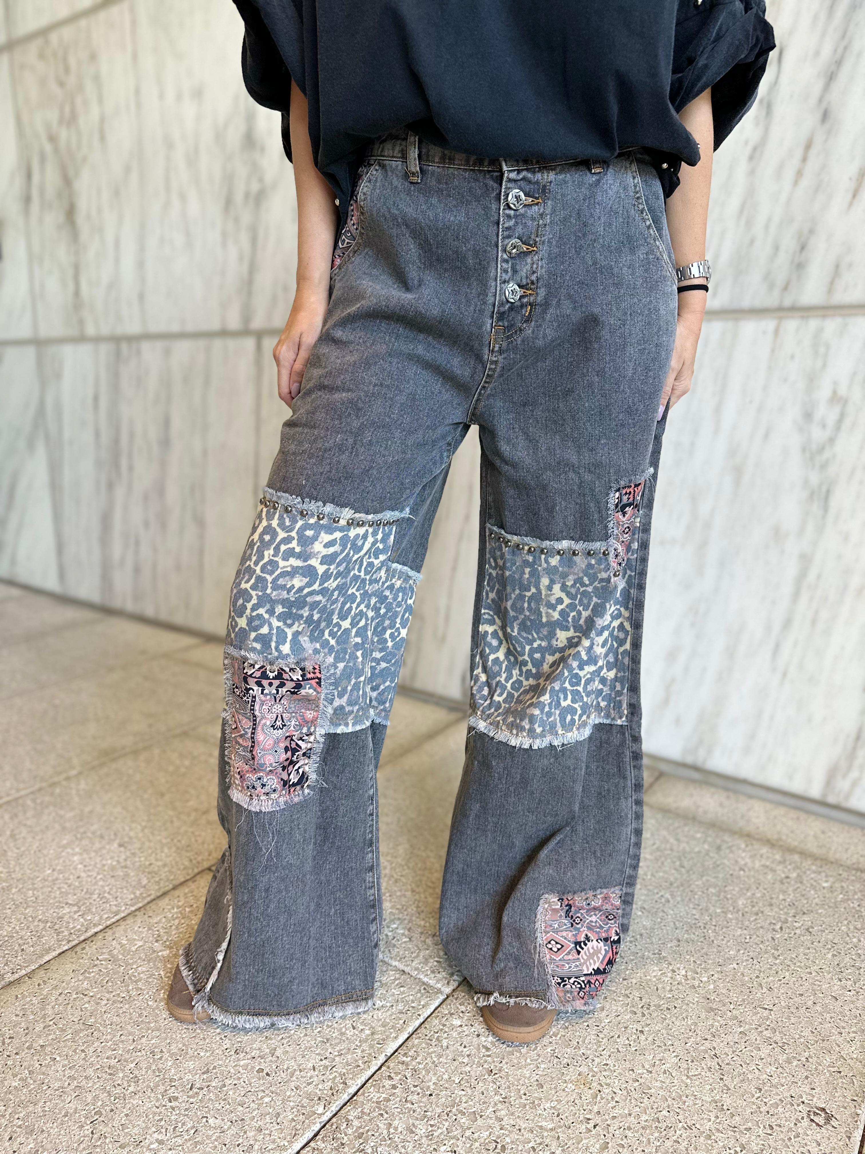 Printed Contrast Straight Pants