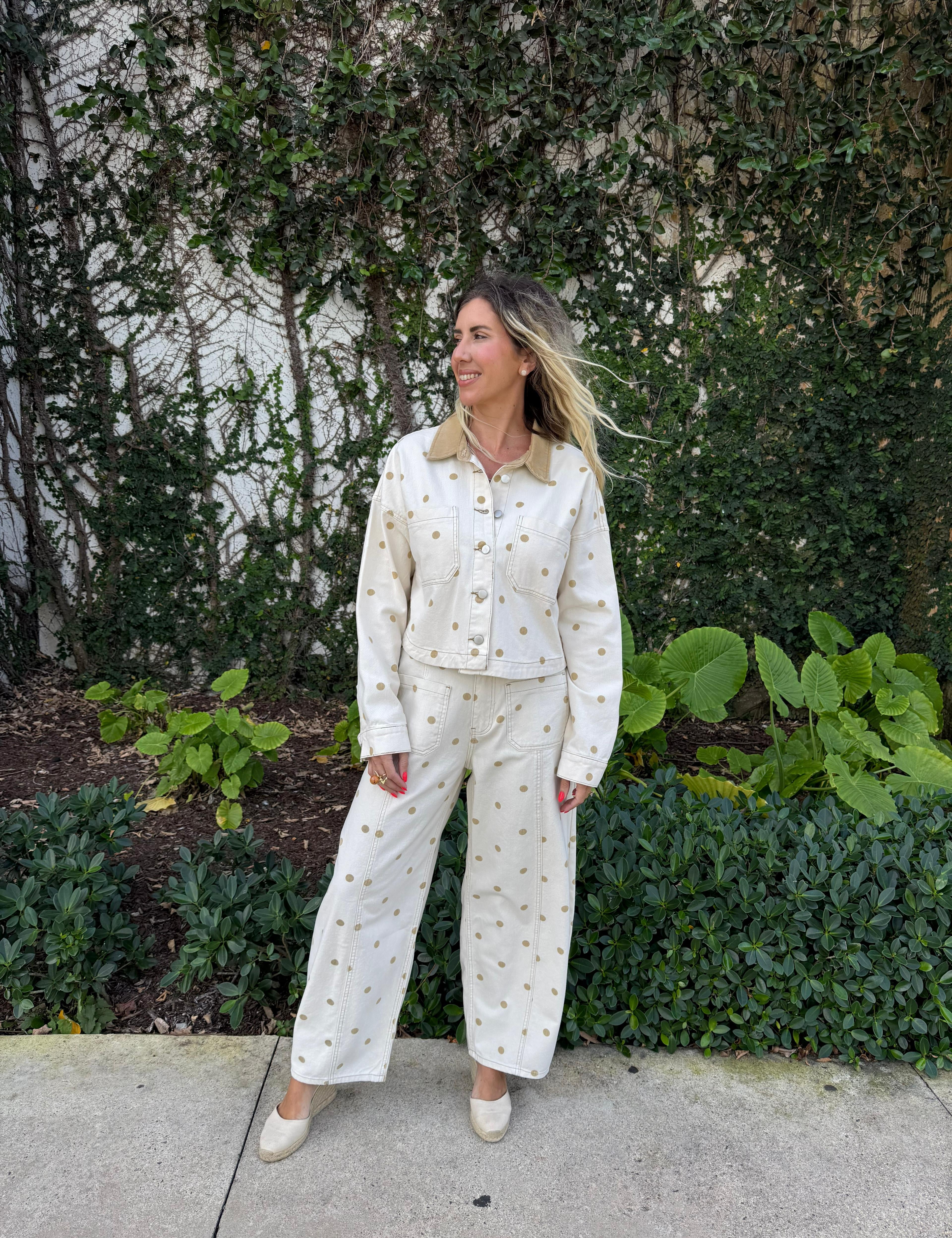 Polka Dot Front Pockets Jacket