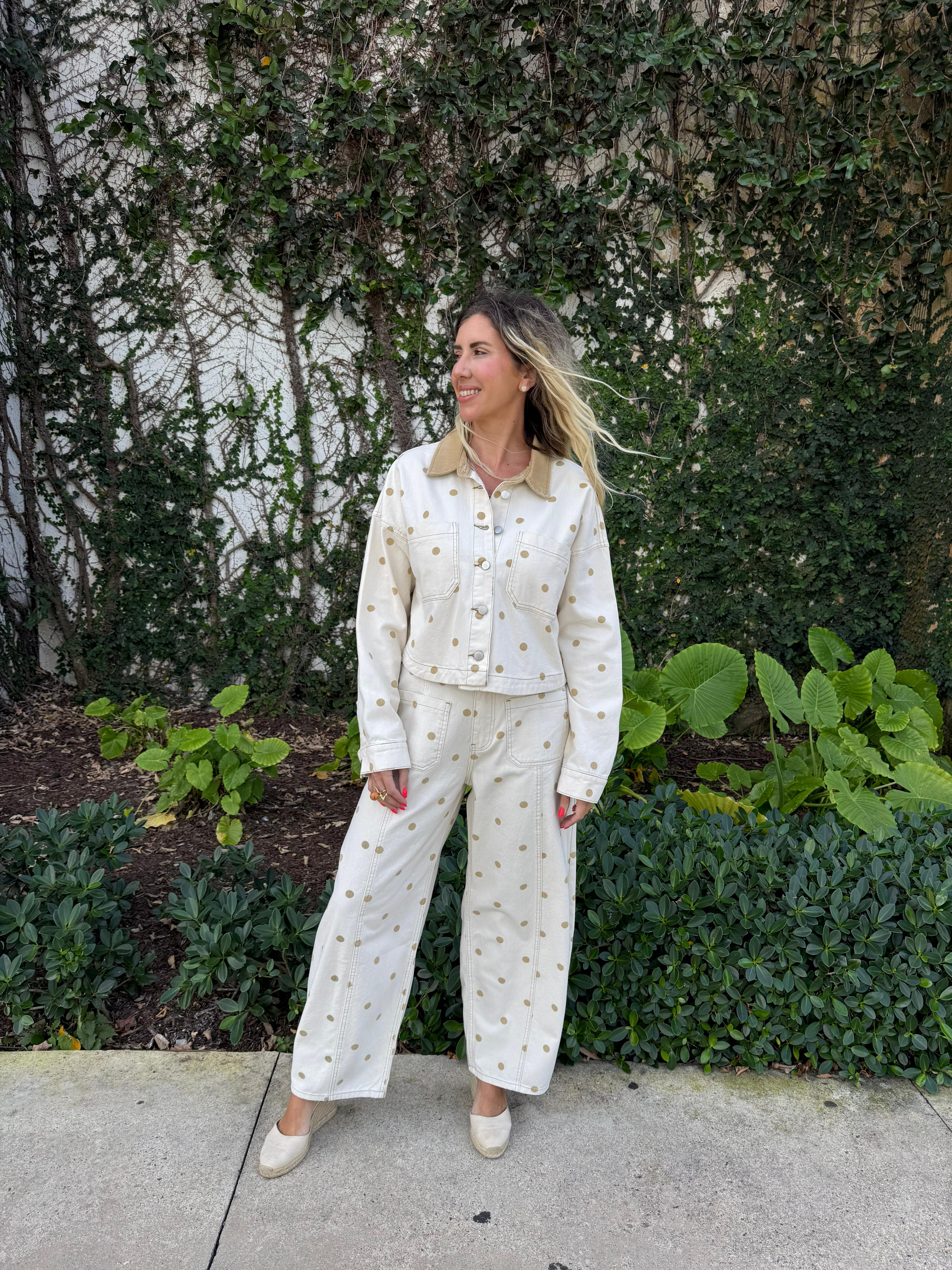 Polka Dot Front Pockets Jacket