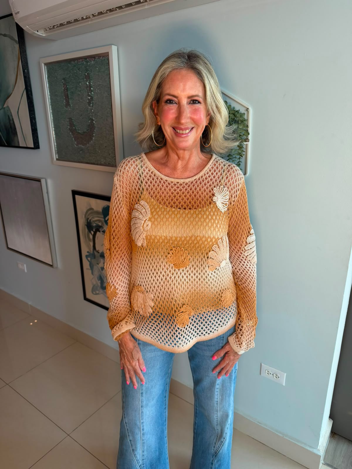 Shell Long Sleeve Mesh Top
