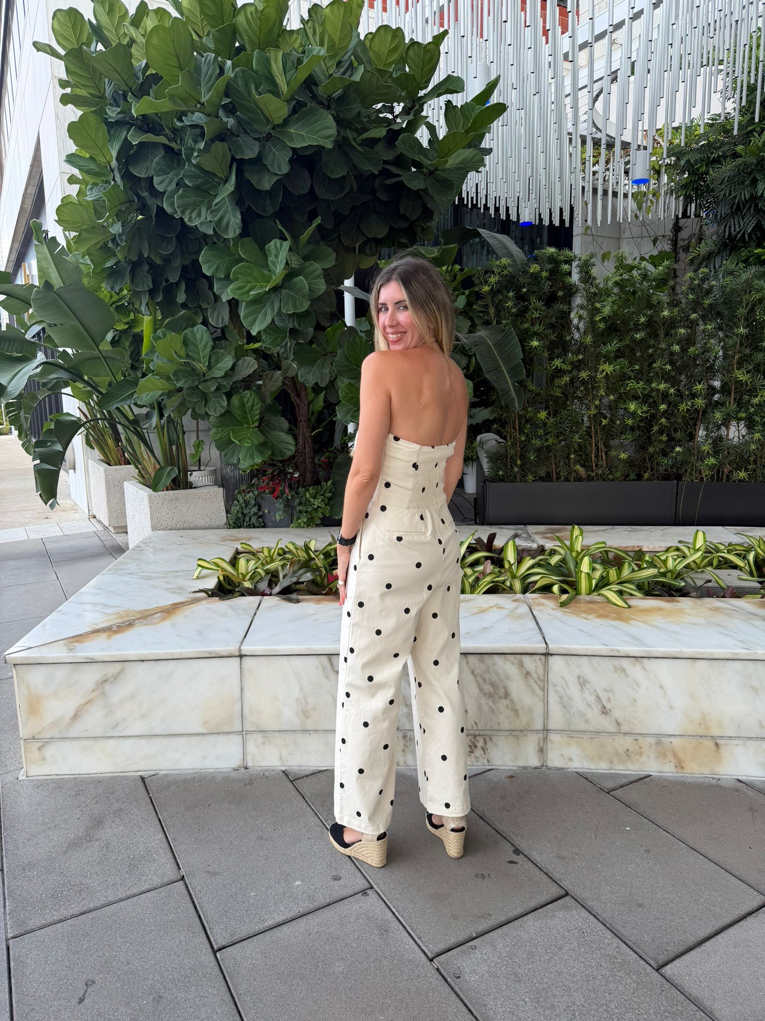 Polka-Dot Strapless Wide Leg Jumpsuit