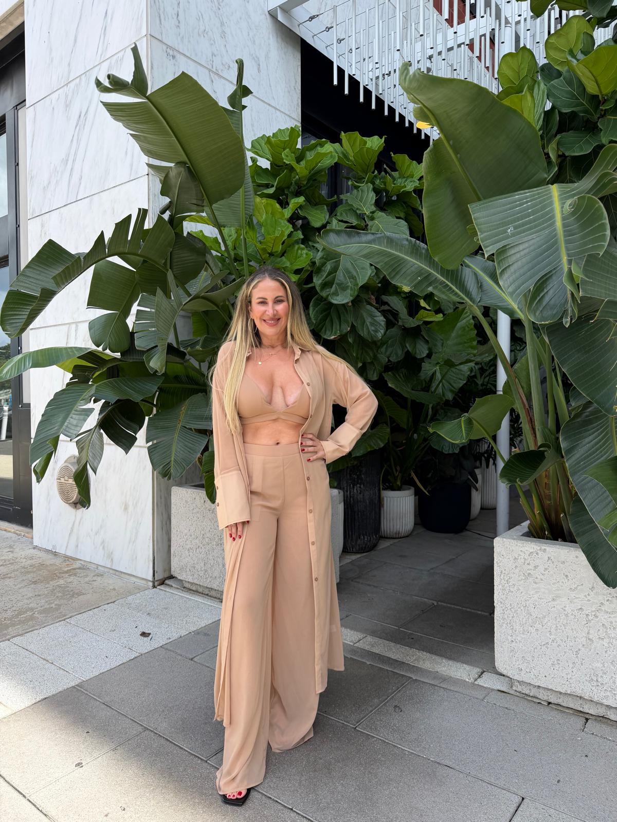 Long Blouse, Bra & Pant 3-Piece Set