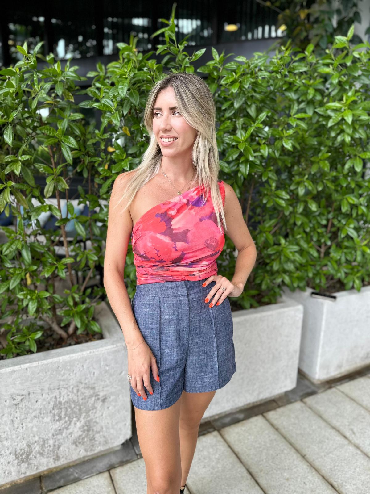 One Shoulder Mesh Top