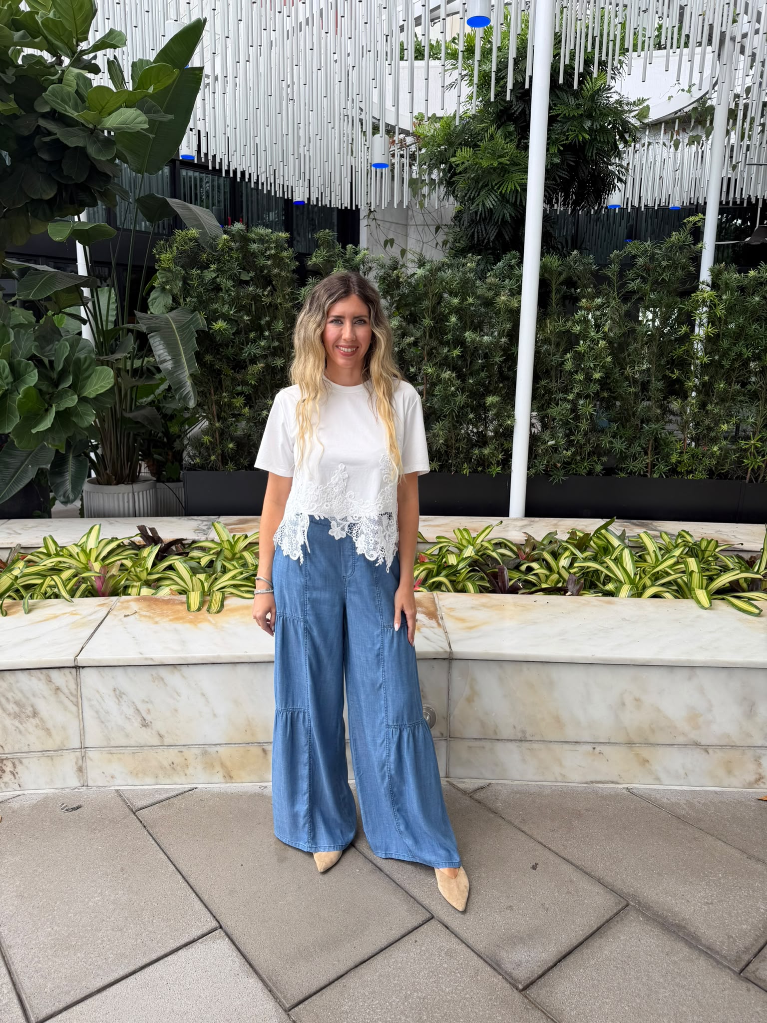 Round Neck Lace Hem Top