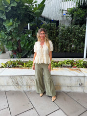 Eyelet Scalloped Neck Blouse