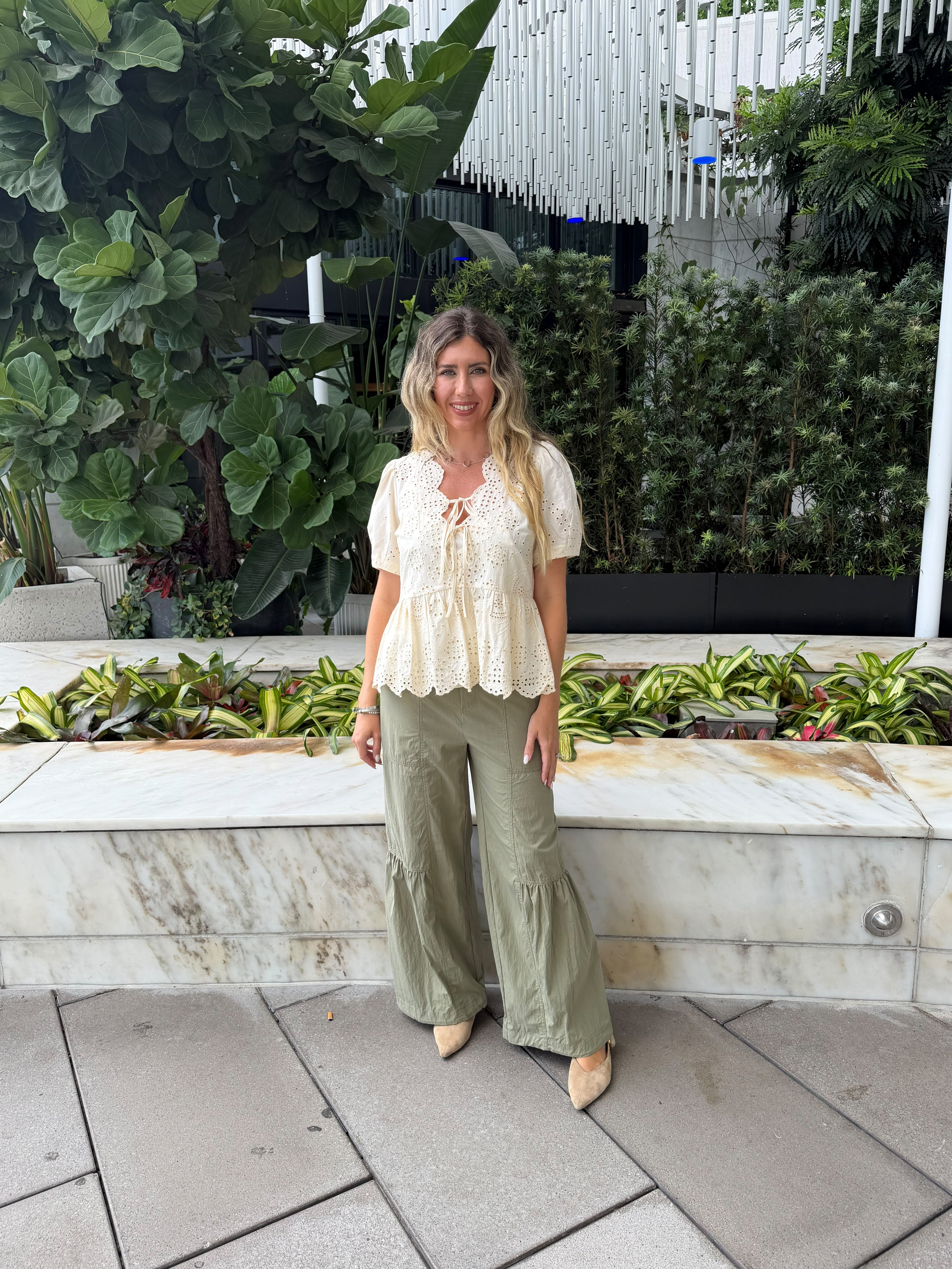 Eyelet Scalloped Neck Blouse