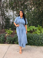 Smocked Waist Button Down Dress