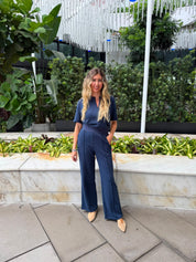 Embroidered Elastic Drawstring Pants