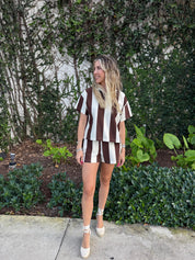 Collar Top & Short Stripes Set