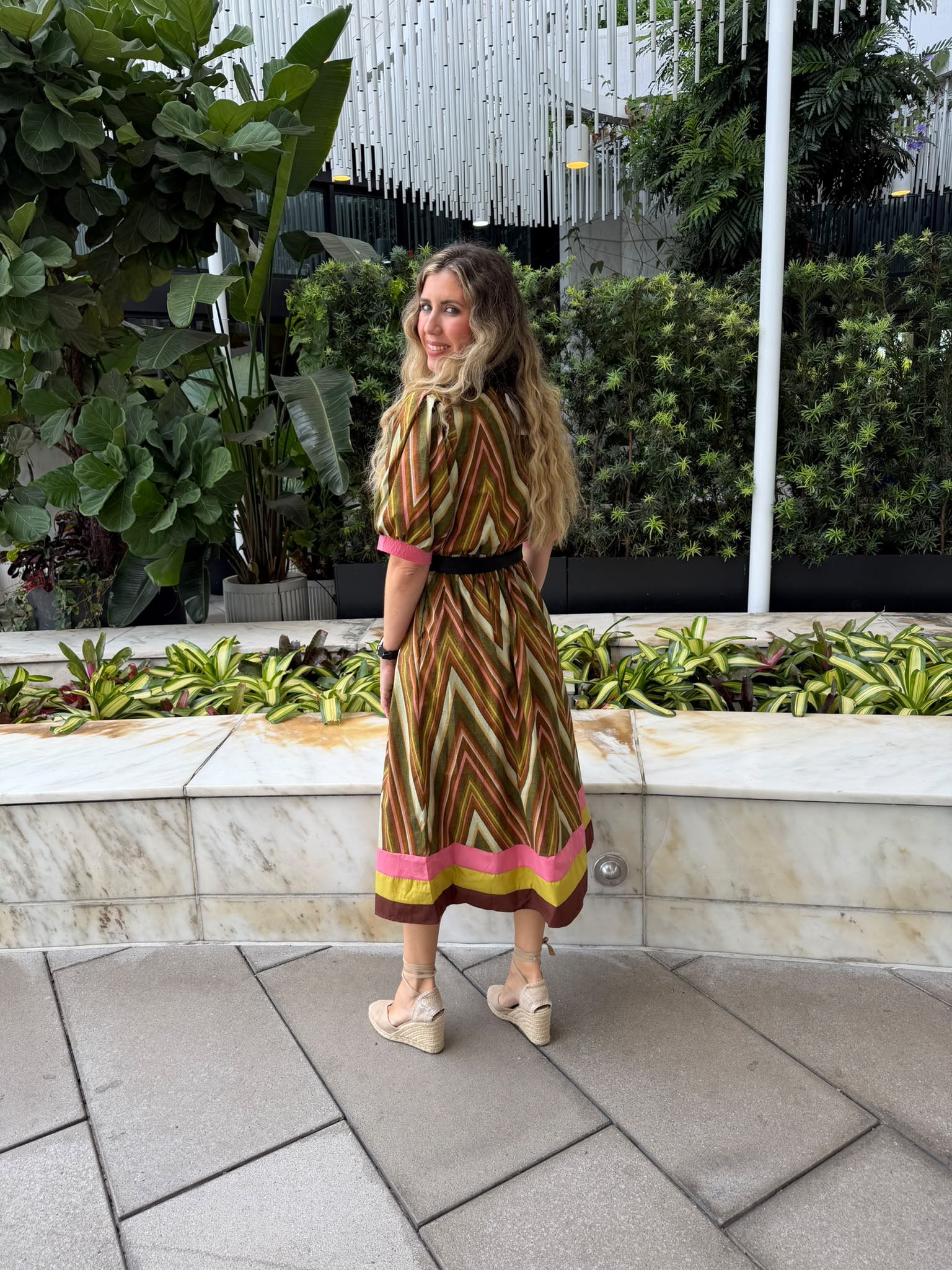 Color Block Printed Midi Dress