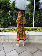 Color Block Printed Midi Dress