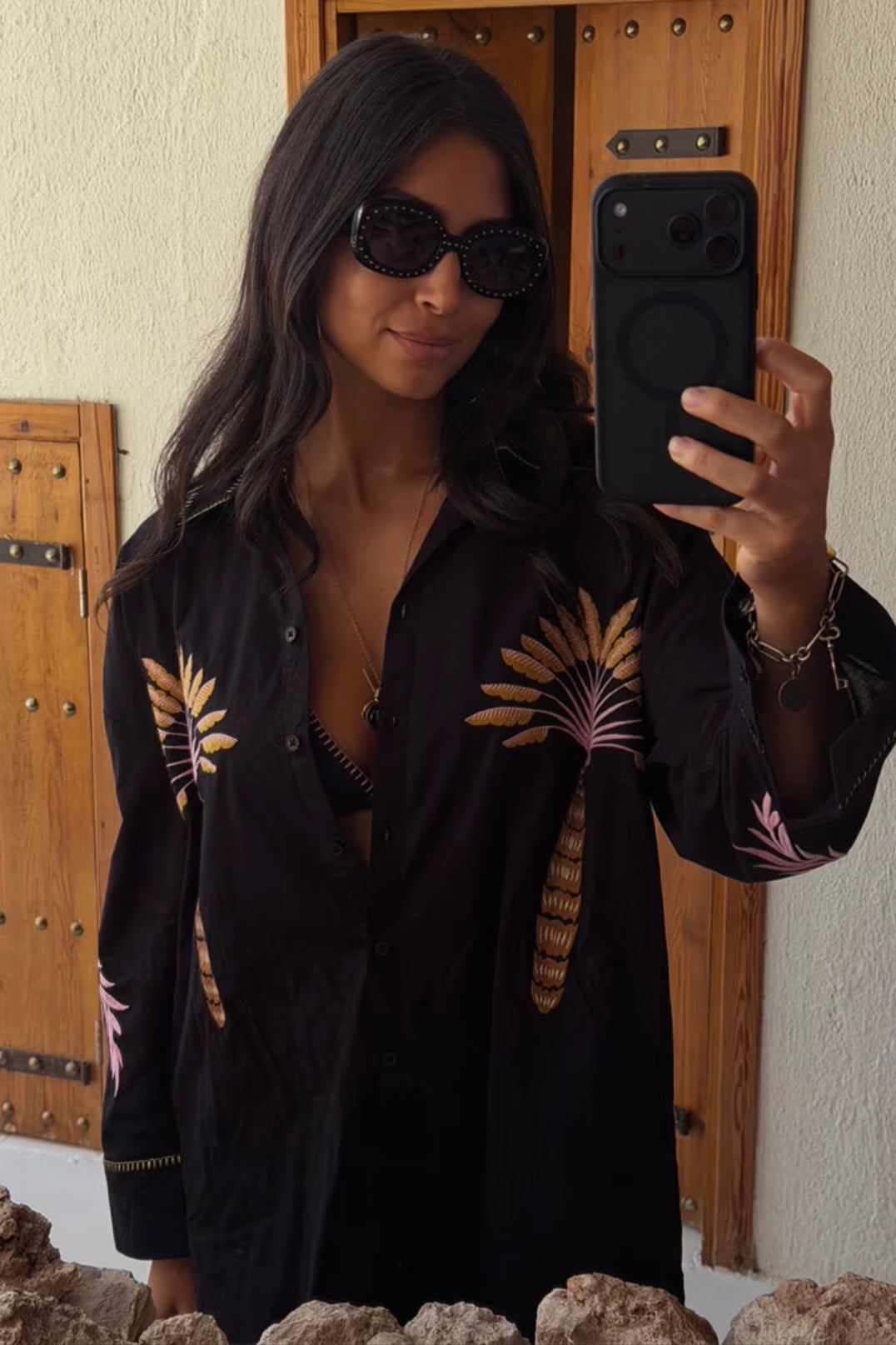 Black Palm Embroidered Shirt