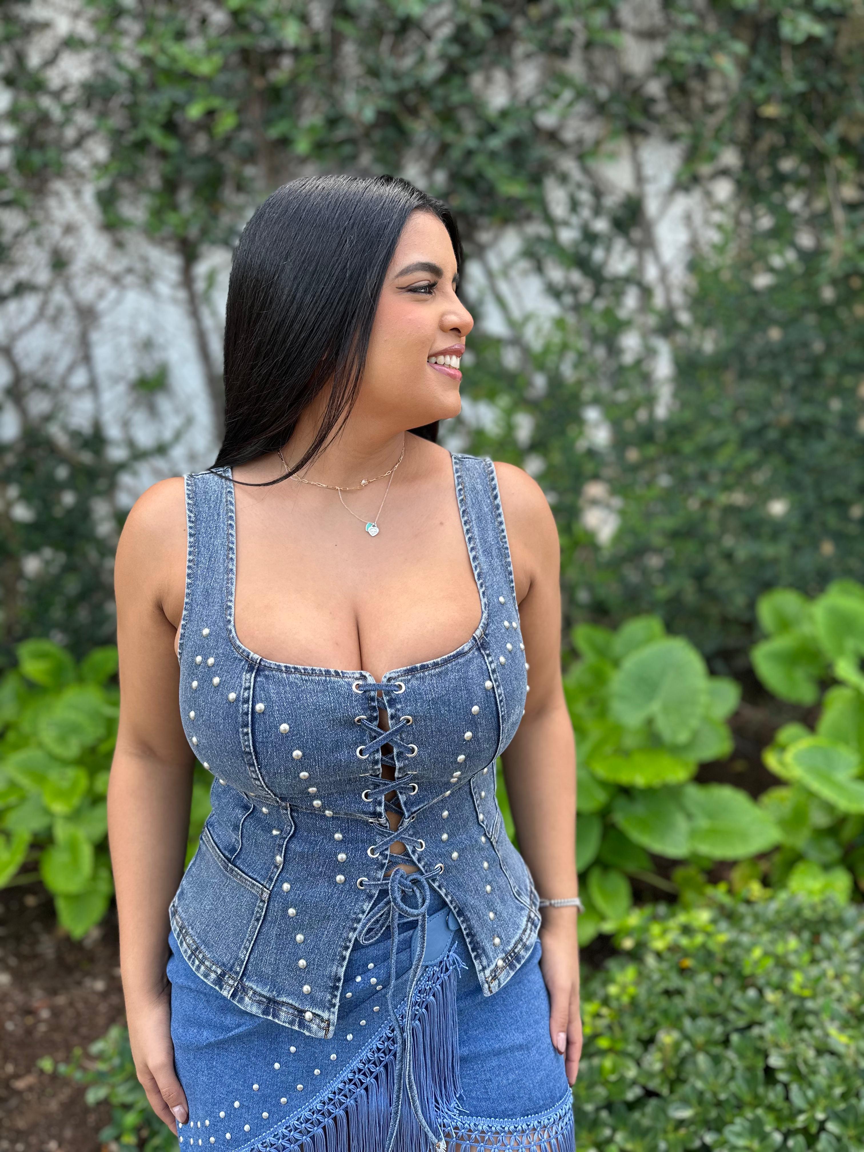 Metal Studs Lace Up Top