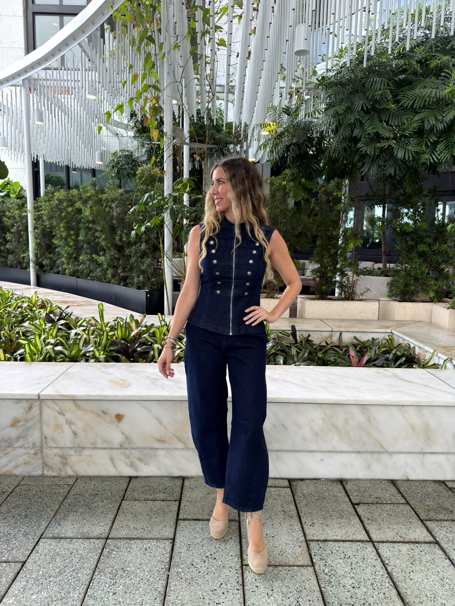 Denim Military Vest & Barrel Pant