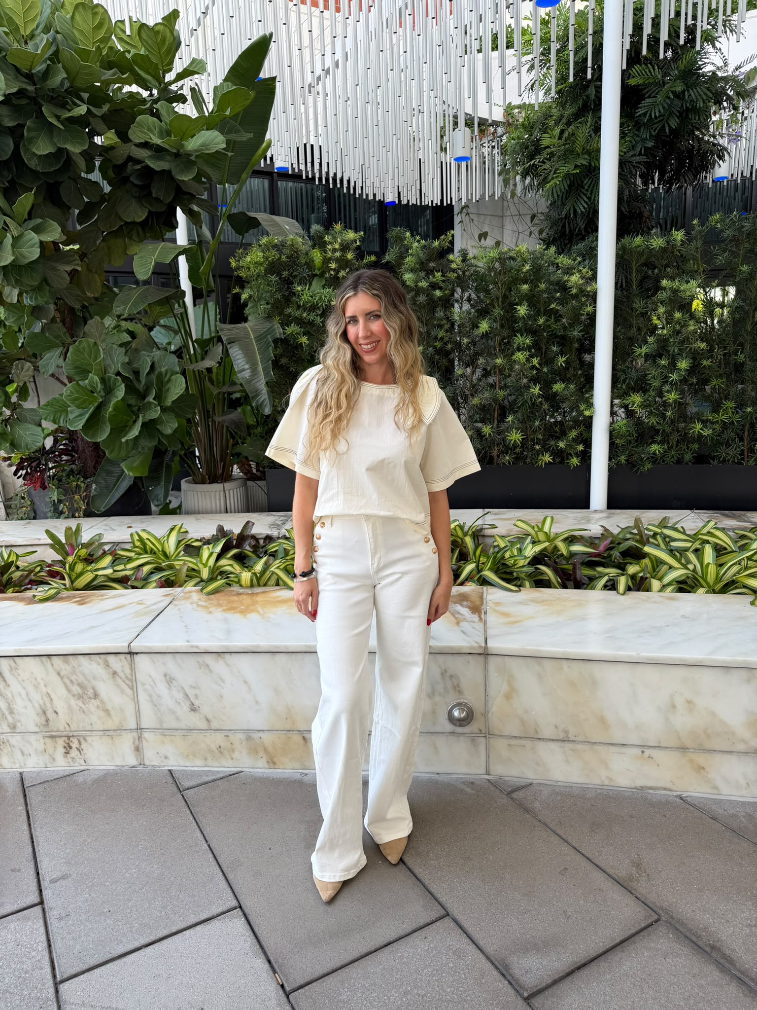Pocket Buttons White Jeans