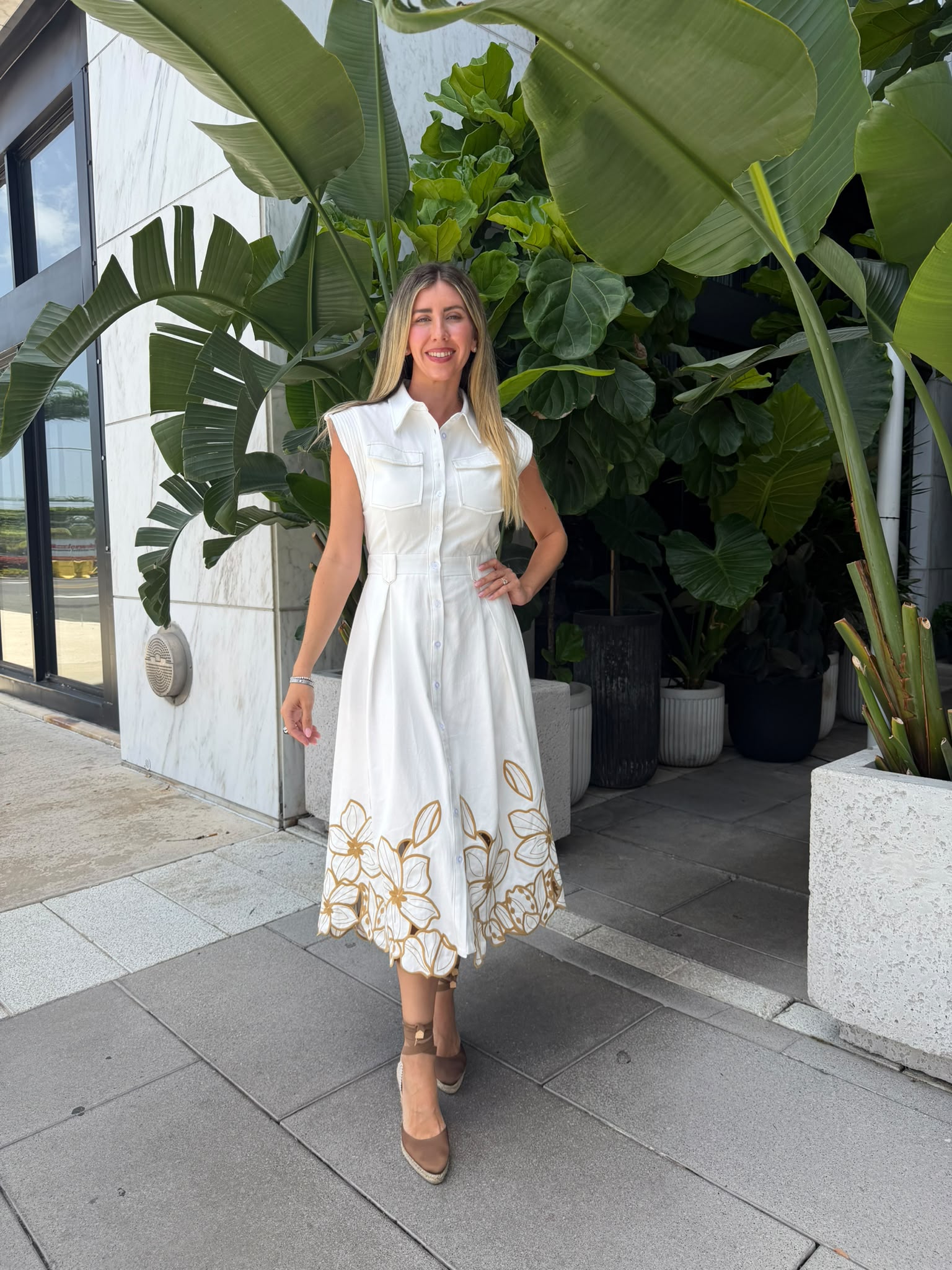 Floral Cut Out Midi Shirt Dress