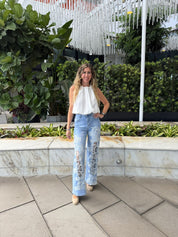 Floral Lace Denim Jeans