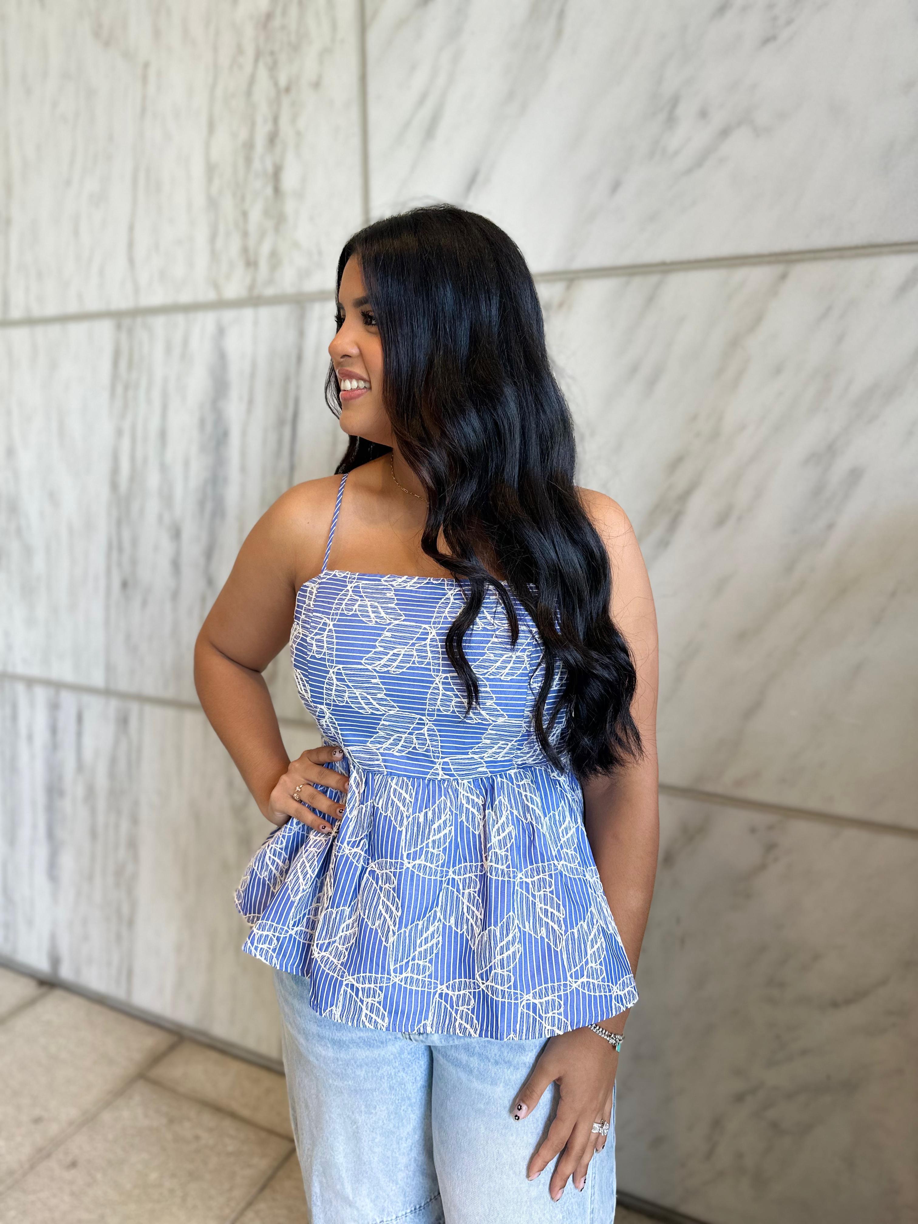 Stripe Floral Sleeveless Top