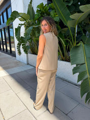 Open Front Blouse & Trousers Set