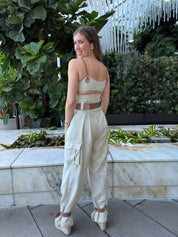 Leather Details Wrap Top & Jogger