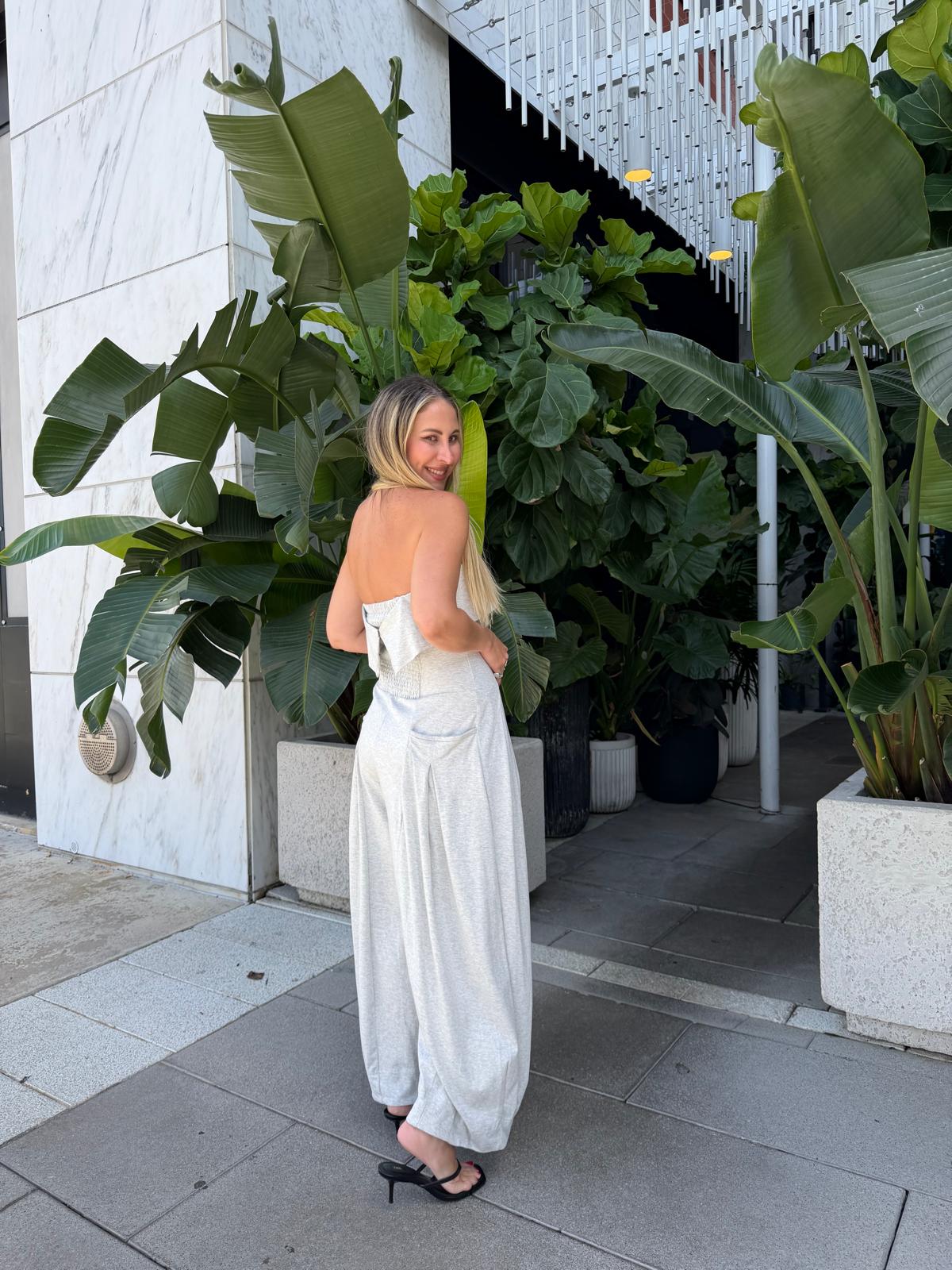 Strapless Pleated Barrell Jumpsuit