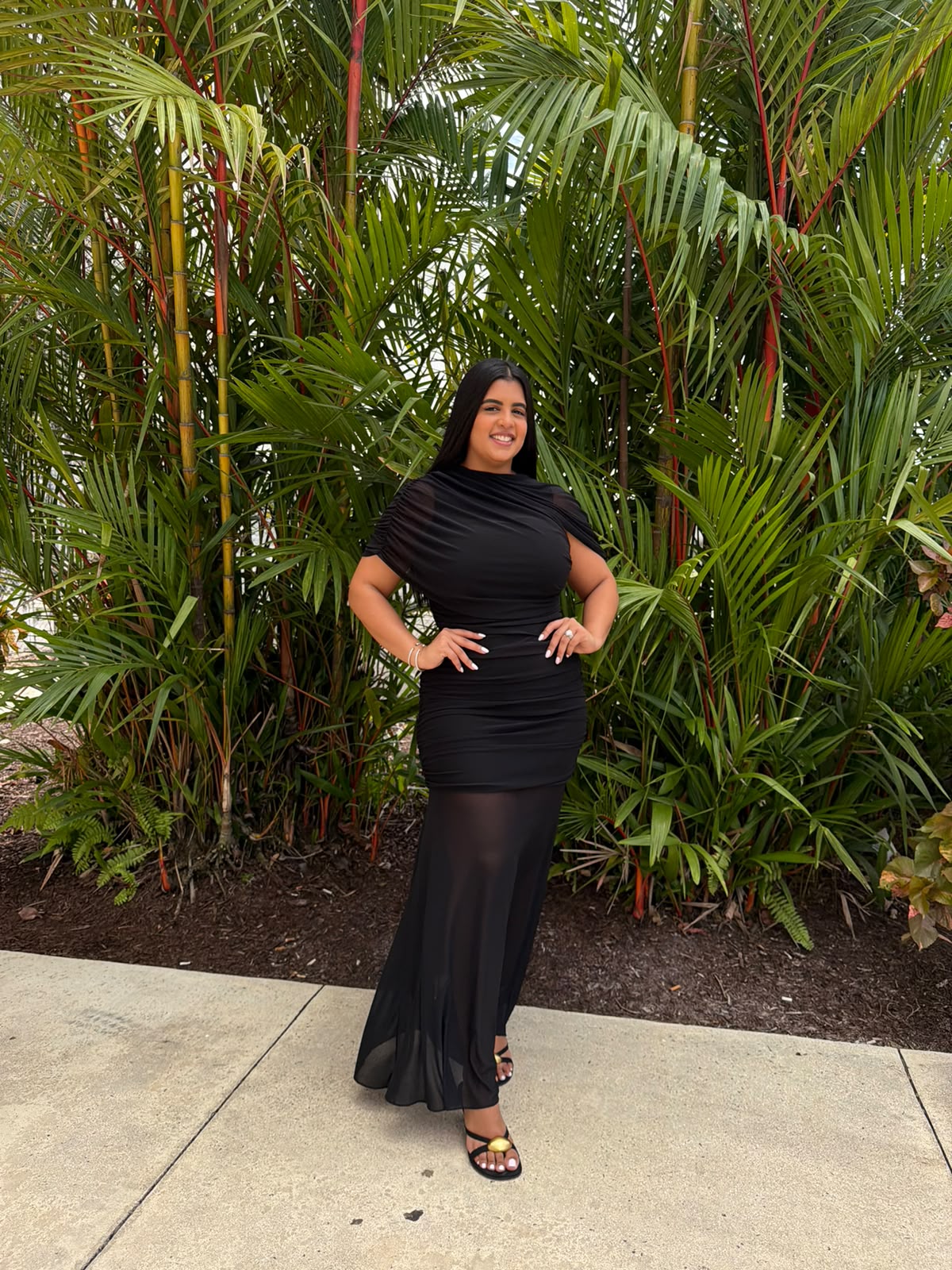 Draped Mesh Maxi Dress