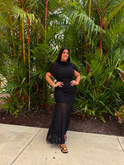 Draped Mesh Maxi Dress