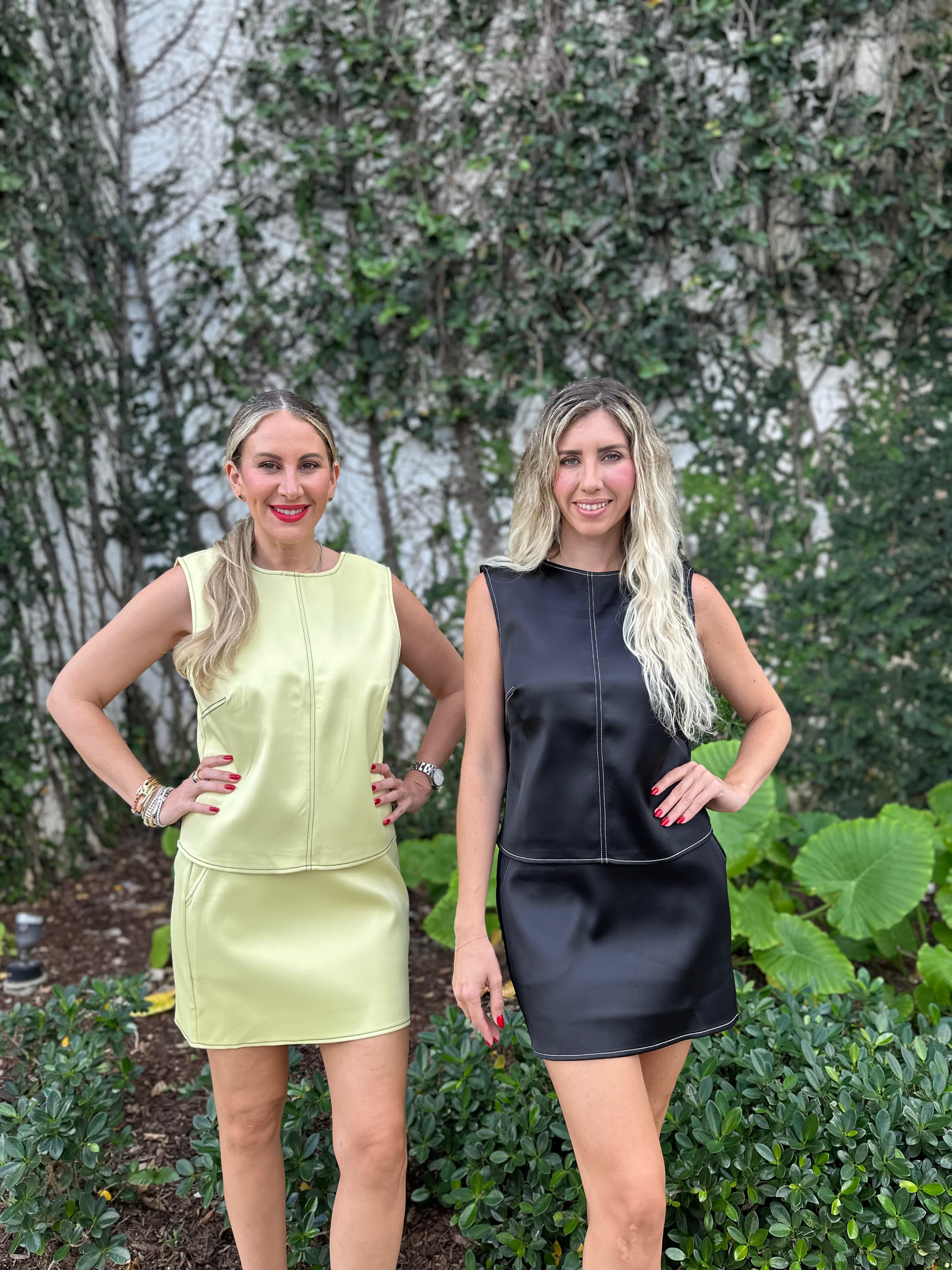 Stitch Detail Satin Top & Skirt