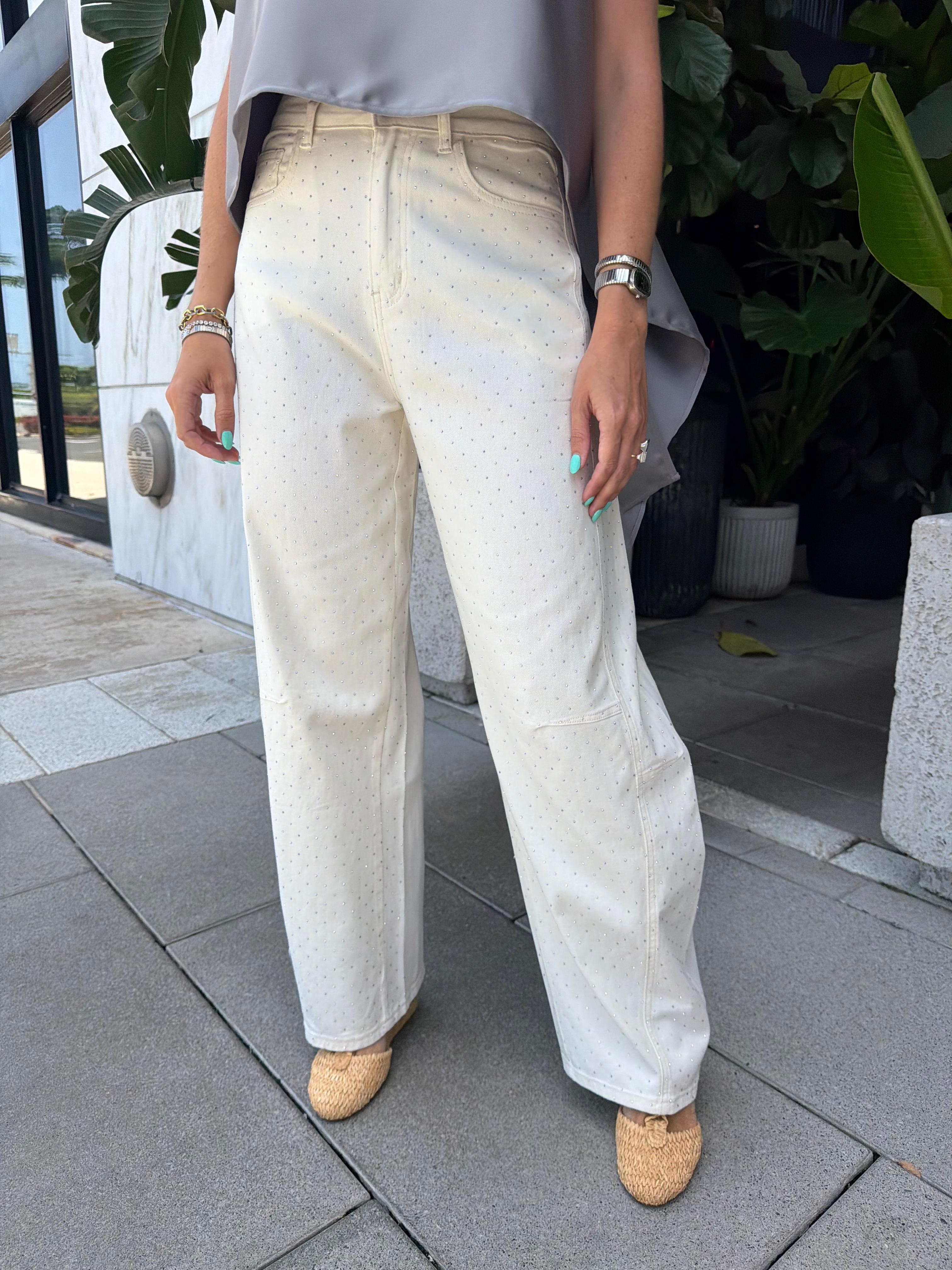 Rhinestones Barrel Jeans