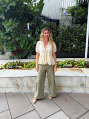 Adjustable Elastic Waist Long Pants