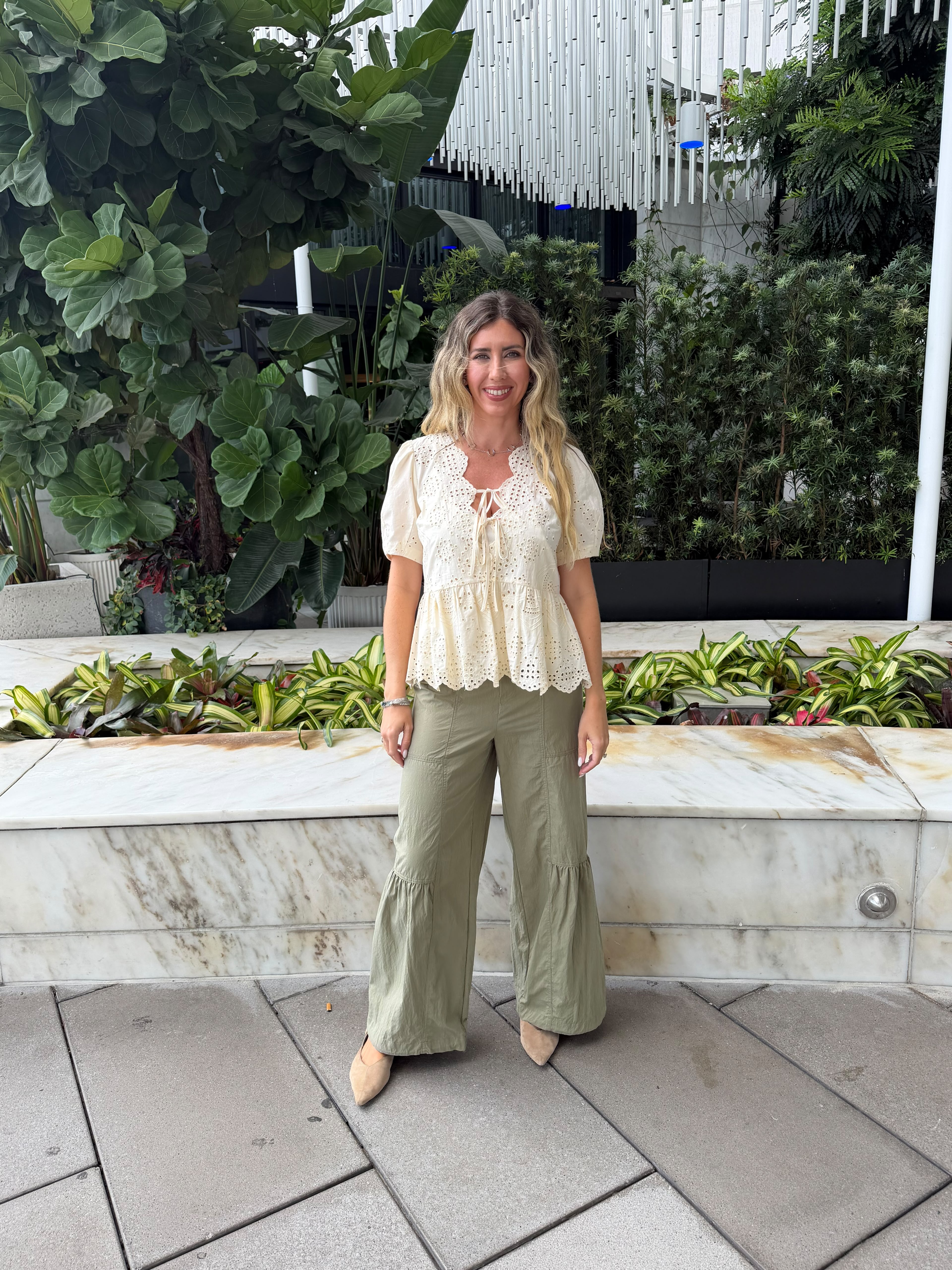 Adjustable Elastic Waist Long Pants