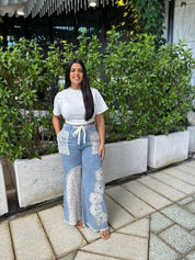 Floral Patches Denim Pants