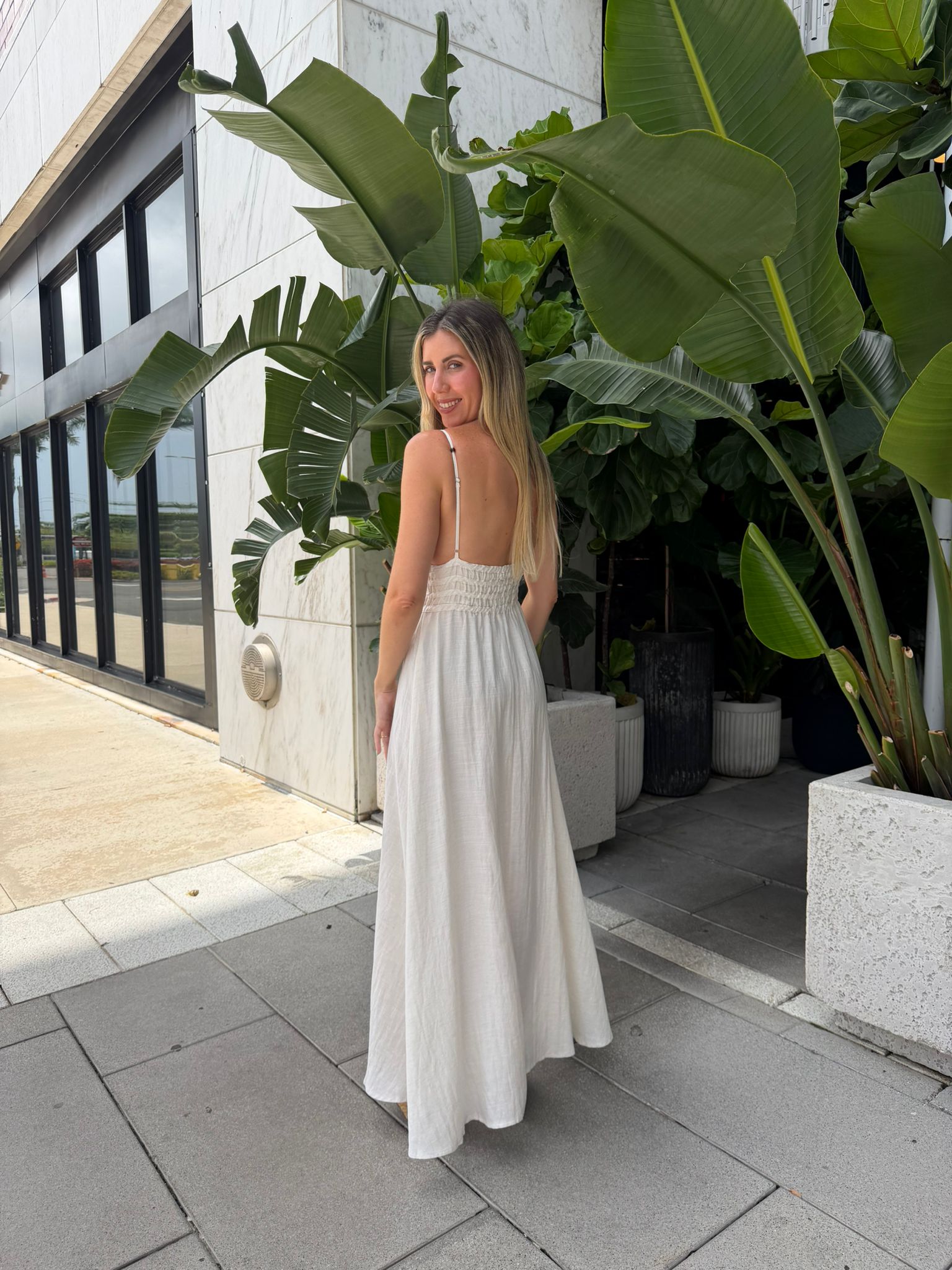 plunge linen dress Stone KarenMillen Contrast Linen Plunge Neck Woven Maxi Dress