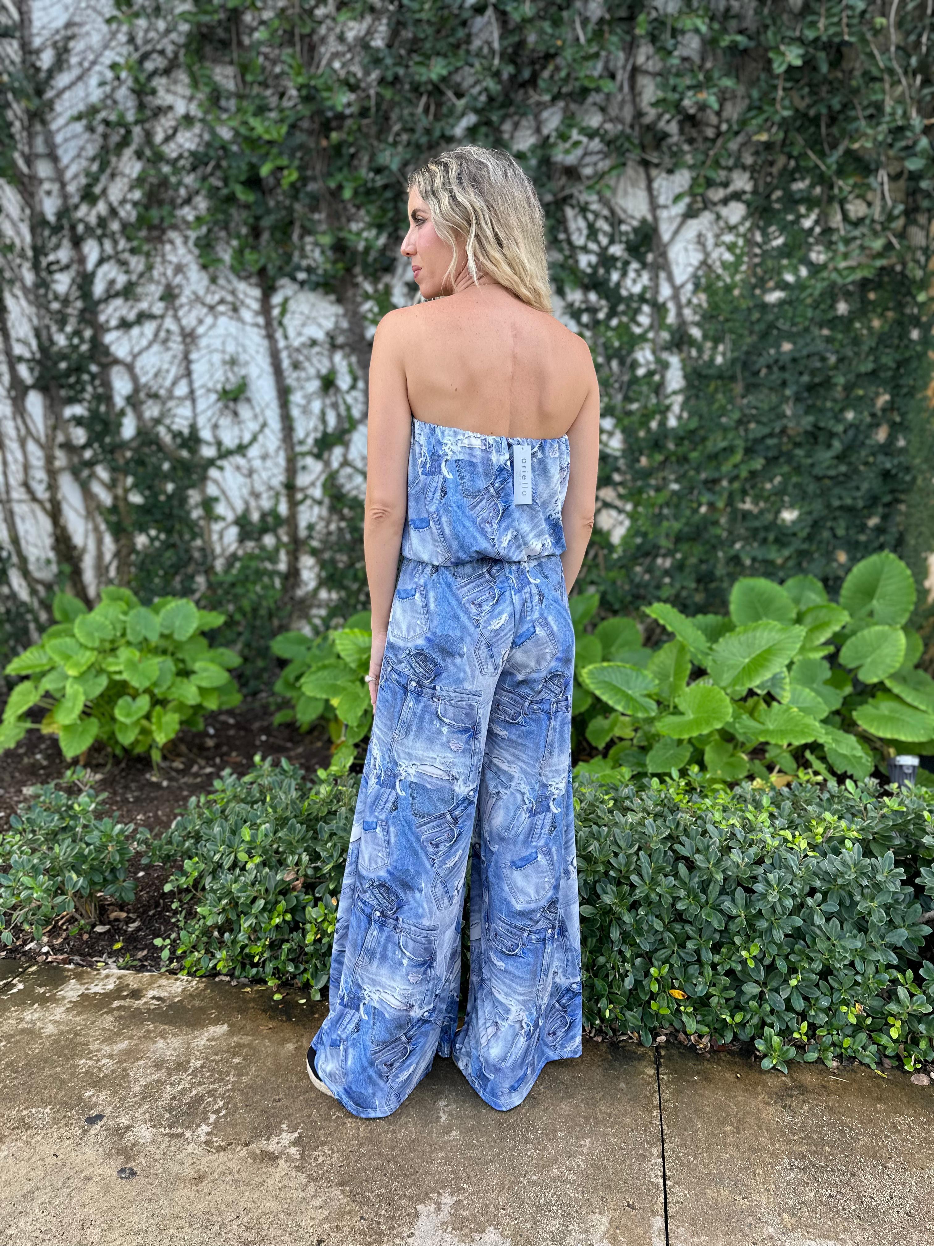 Printed Tube Jumpsuit W Belt