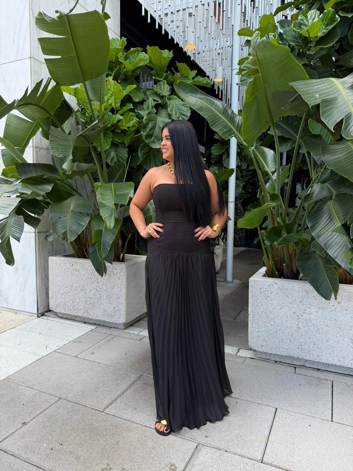 Textured Pleated Maxi Dress