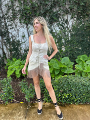 Fringe Wrap Denim Mini Skirt