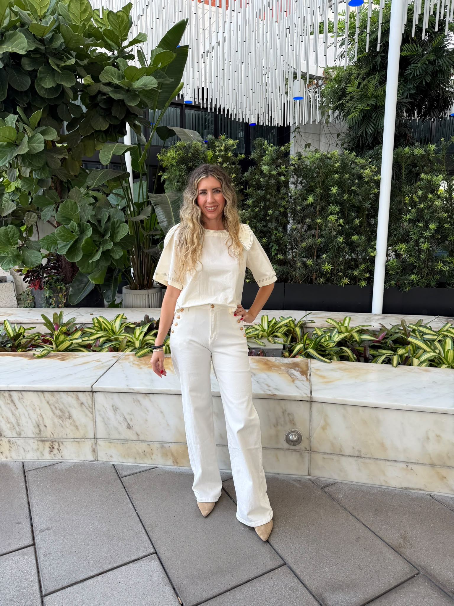 Pocket Buttons White Jeans