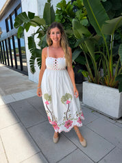 Palm Tree Embroidery Long Dress