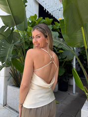 Satin Cowl Open Back Ring Cami