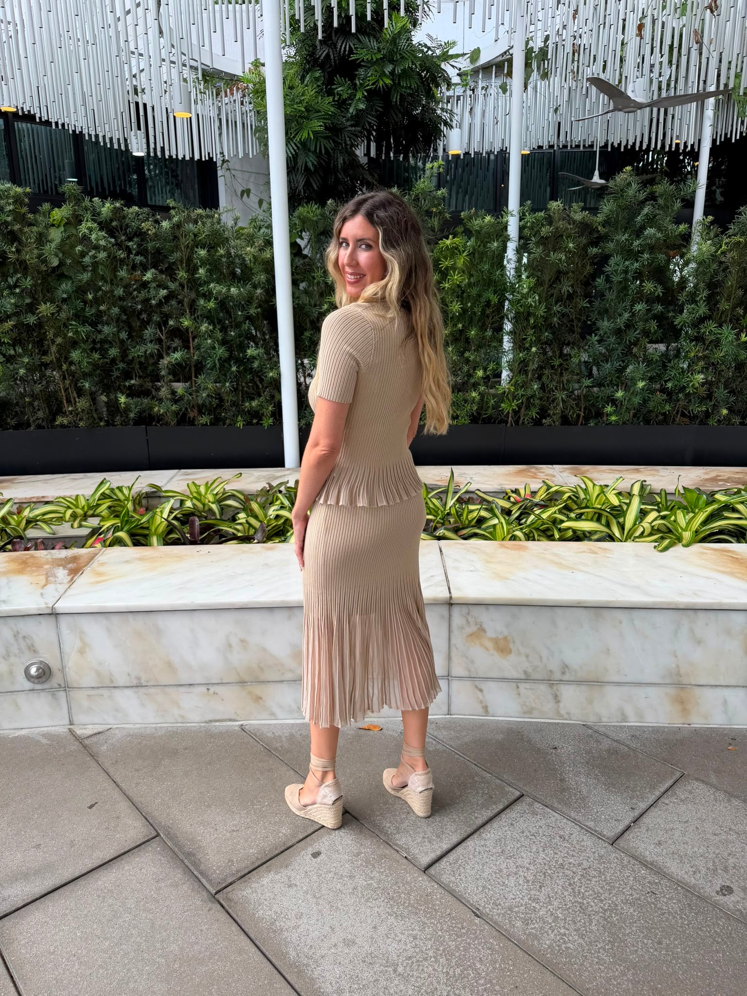 High Rise Ribbed Midi Skirt