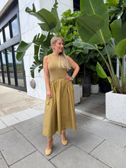 Sweater Top Poplin Midi Dress