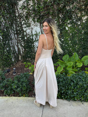 Mixed Fabric Cami Maxi Dress