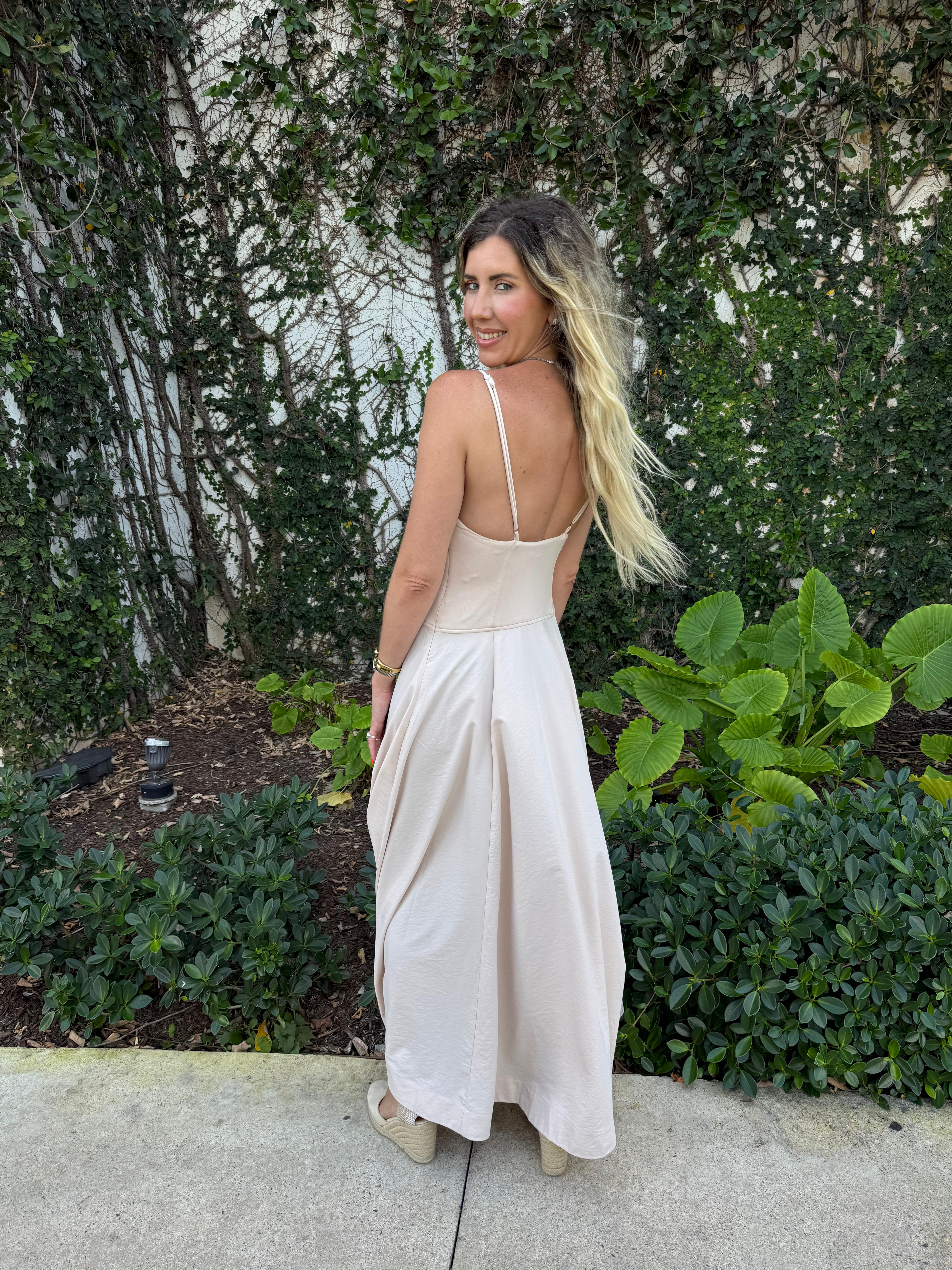 Mixed Fabric Cami Maxi Dress