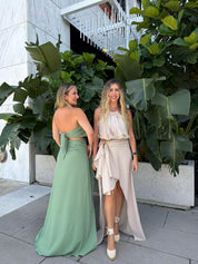 Metal Halter Top & Buckel High Low Skirt