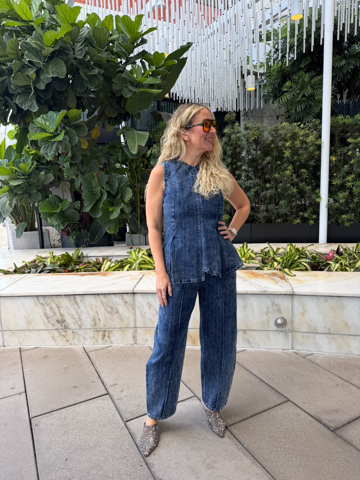 Stripe Peplum Top & Barrel Pants