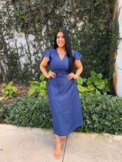 Ruffled Sleeve Tie Waist Dress